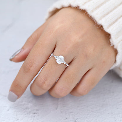 1.33 CT Oval Vintage Cluster & Pave Moissanite Engagement Ring