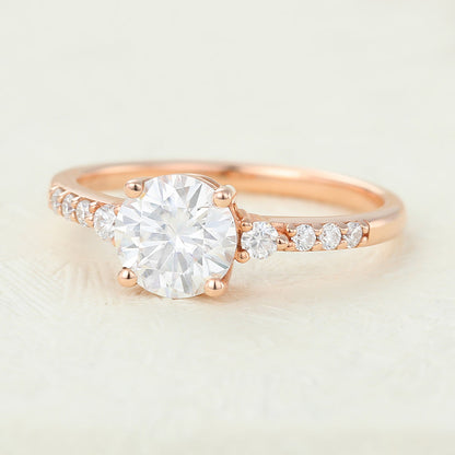 0.88 CT Round Pave Moissanite Engagement Ring