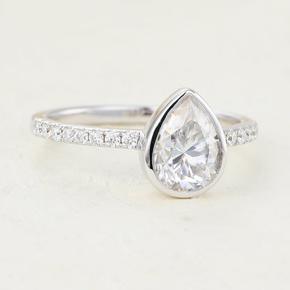 1 CT Pear Pave & Bezel Lab-Grown Diamond Engagement Ring