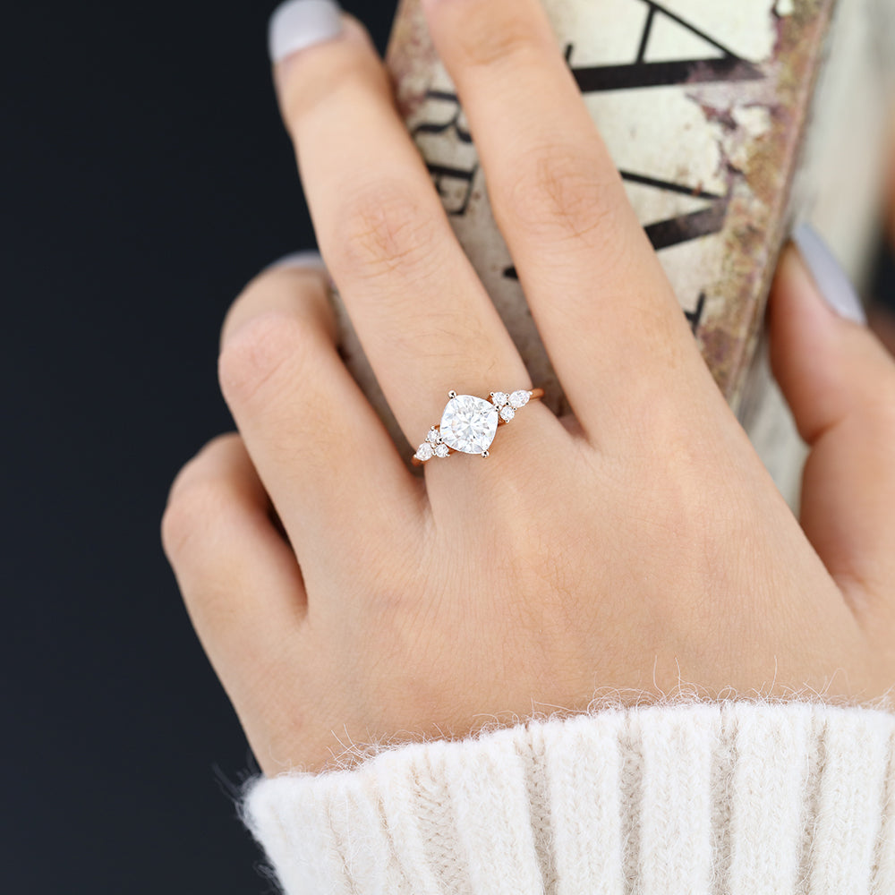1.44 CT Cushion Cluster Lab-Grown Diamond Engagement Ring