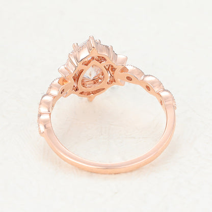 0.9 CT Pear Vintage Cluster & Pave Lab-Grown Diamond Engagement Ring