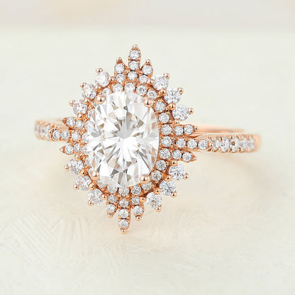 1.33 CT Oval Cluster & Pave Moissanite Engagement Ring