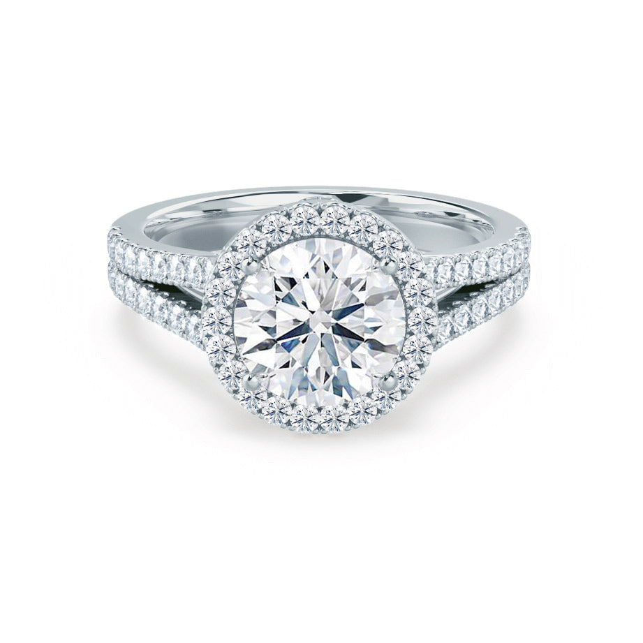 0.5 CT Round Halo, Pave & Split Shank  Lab Grown Diamond Engagement Ring