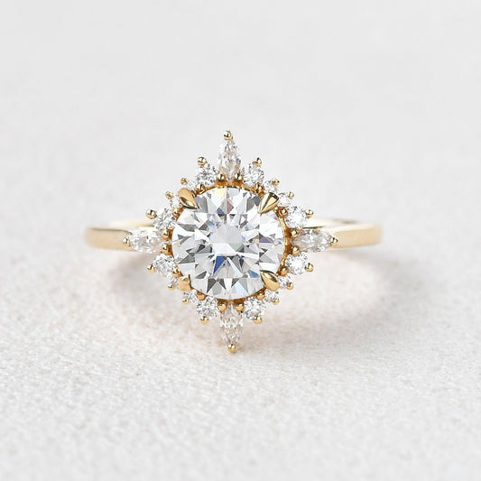 1.8 CT Round Cluster Lab Grown Diamond Engagement Ring