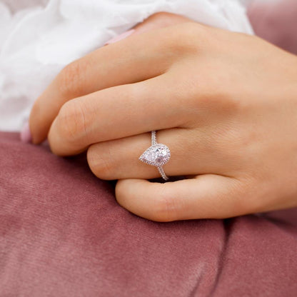 1.92 CT Pear Halo & Pave Lab Grown Diamond Engagement Ring