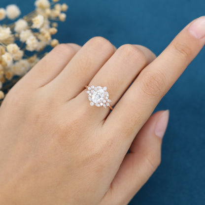 1.33 CT Oval Cluster Lab Grown Diamond Engagement Ring