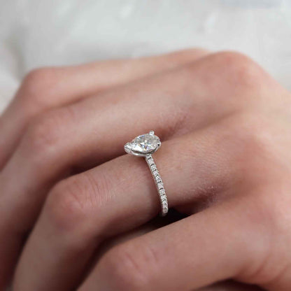 0.94 CT Pear Pave Lab Grown Diamond Engagement Ring