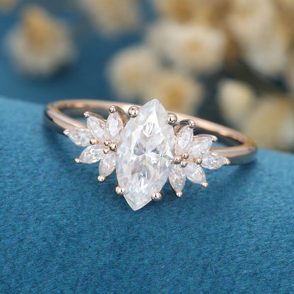 0.9 CT Marquise Cluster Lab Grown Diamond Engagement Ring