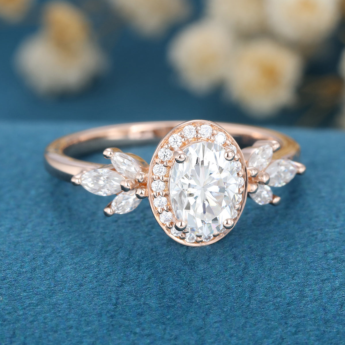1.33 CT Oval Cluster Lab Grown Diamond Engagement Ring