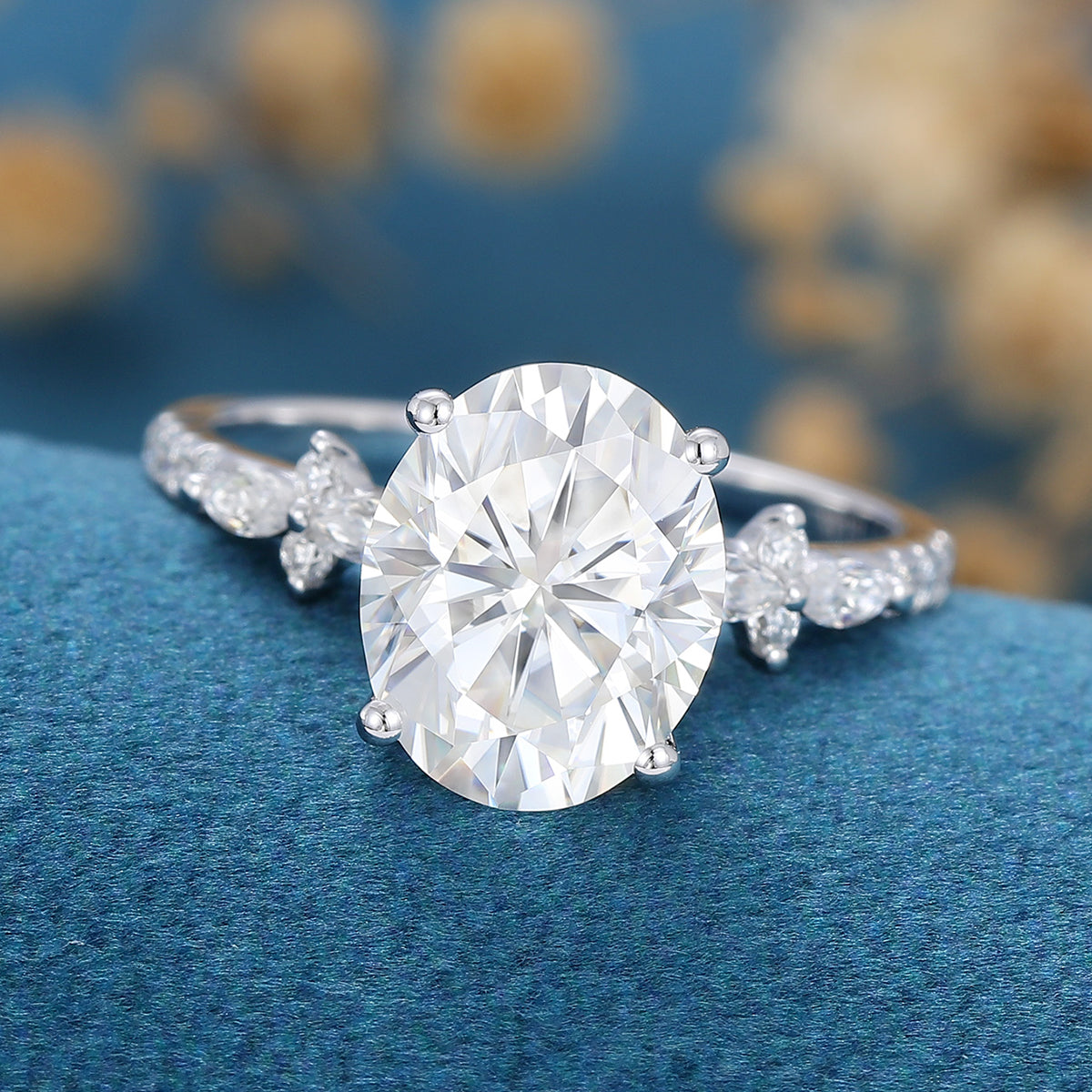 2.72 CT Oval Cluster Lab Grown Diamond Engagement Ring