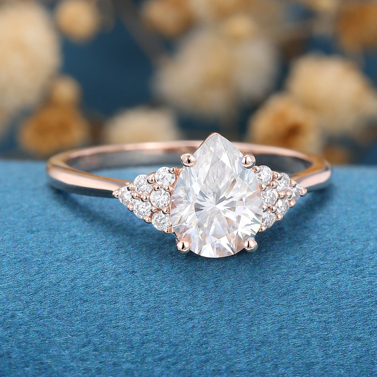 1 CT Pear Cluster Lab Grown Diamond Engagement Ring