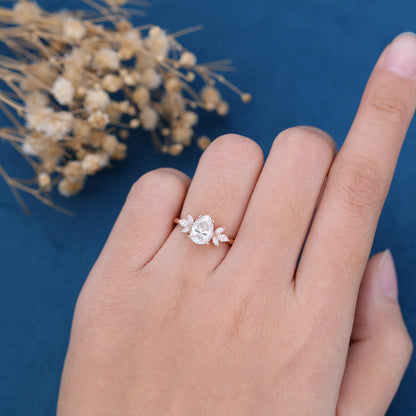 1 CT Pear Cluster Lab Grown Diamond Engagement Ring