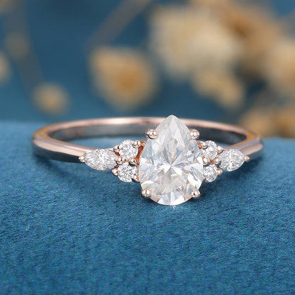 1 CT Pear Cluster Lab Grown Diamond Engagement Ring
