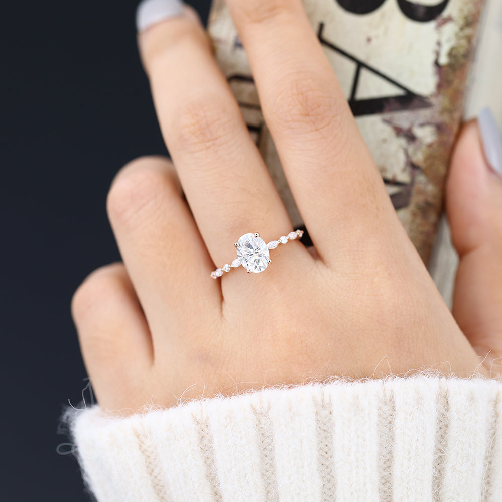 1.33 CT Oval Pave Moissanite Engagement Ring