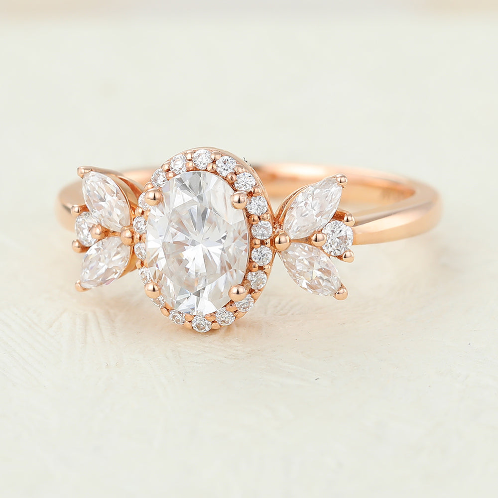 0.84 CT Oval Cluster Moissanite Engagement Ring