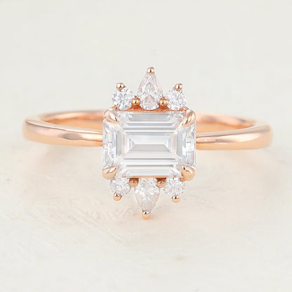 0.92 CT Emerald Cluster Lab-Grown Diamond Engagement Ring