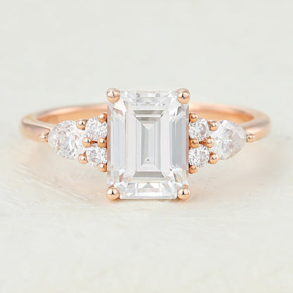 1.6 CT Emerald Cluster Lab-Grown Diamond Engagement Ring