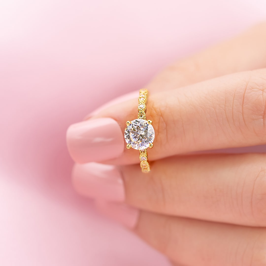 1.8 CT Round Pave Lab Grown Diamond Engagement Ring